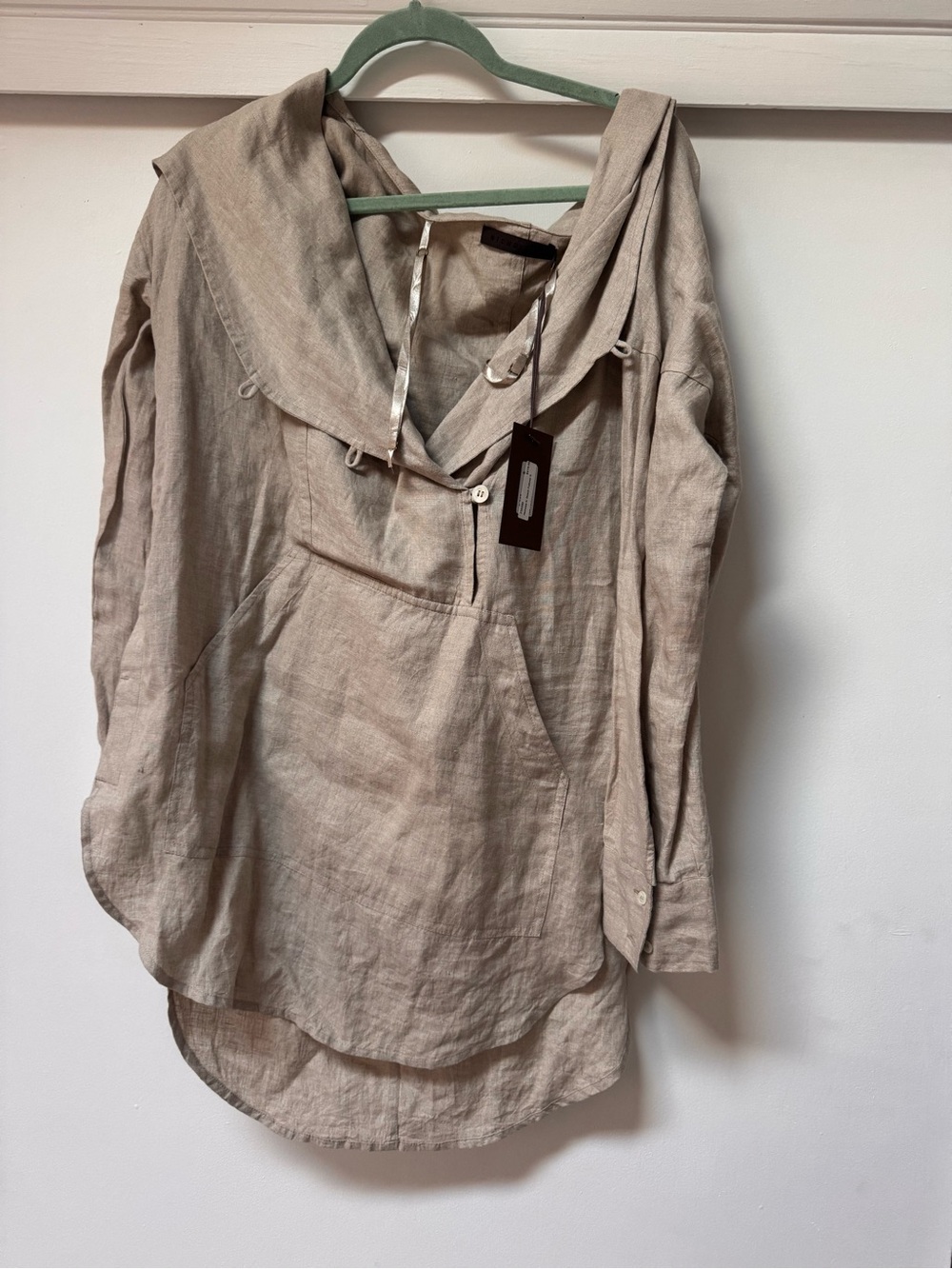 Nicholas K Natural Beige Linen Hooded Pullover